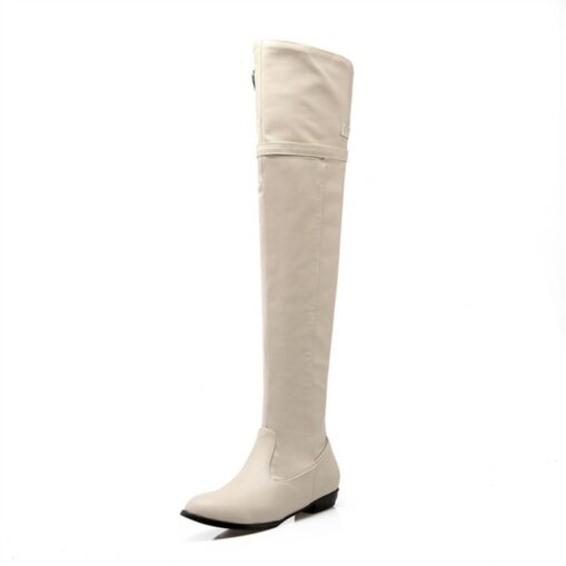 Women's Boots Daily Solid Colored Over The Knee Boots Thigh High Boots Winter Block Heel Round Toe Classic PU Leather Zipper Dark Brown Black Beige 20 - Image 3