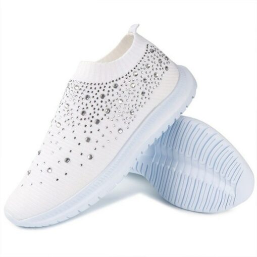 Women's Rainbow Slip-On Sneakers – Colorful Knit Athletic Shoes with Rhinestone Embellishments for Casual Wear and Walking 2025 - Image 4