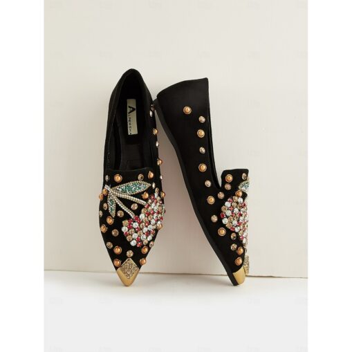 Women's Embellished Loafers with Rhinestones and Stud Detailing – Statement Slip-On Flats for Party and Formal Wear 2025