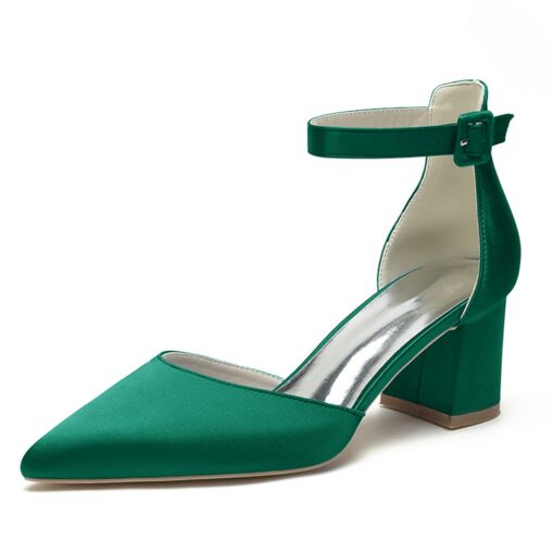 Wedding Shoes for Bride Bridesmaid Women Peep Toe White Ivory Blue Silver Gold Black Green Satin Pumps Block Heel Ankle Strap Wedding Party Valentine' - Image 6