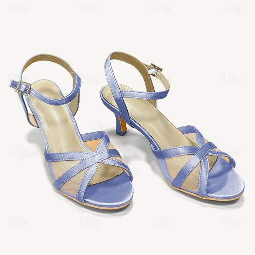Women's Wedding Shoes Sandals Dress Shoes Wedding Party Wedding Sandals Kitten Heel Elegant Vintage Satin Ankle Strap Black White Light Green 2025 - Image 6
