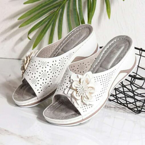 Women's Open-Toe Slip-On Wedge Sandals with Floral Decoration – Breathable, Comfortable, and Stylish for Casual Summer Wear 2025 - Image 4