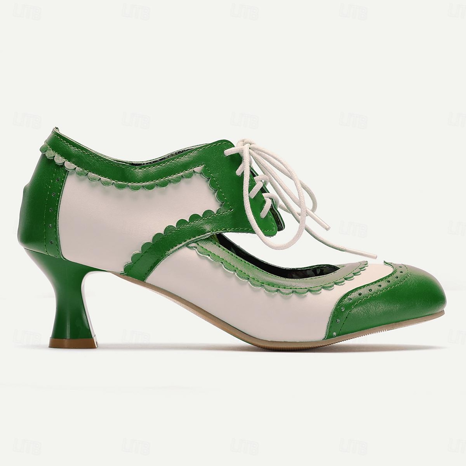 Vintage Oxford Lace-Up Women's Brogue Heels – Two-Tone Retro Style Shoes with Elegant Floral Insole and Kitten Heel for Formal and Casual Occasions 20 - Image 4