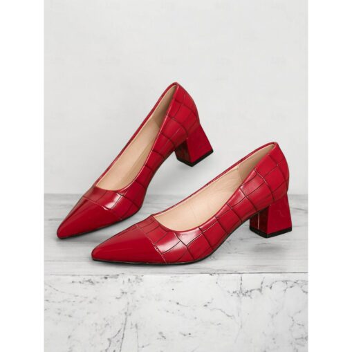 Women's Stylish Brown Crocodile-Embossed Pumps with Block Heel | Perfect for Work and Parties 2025 - Image 2