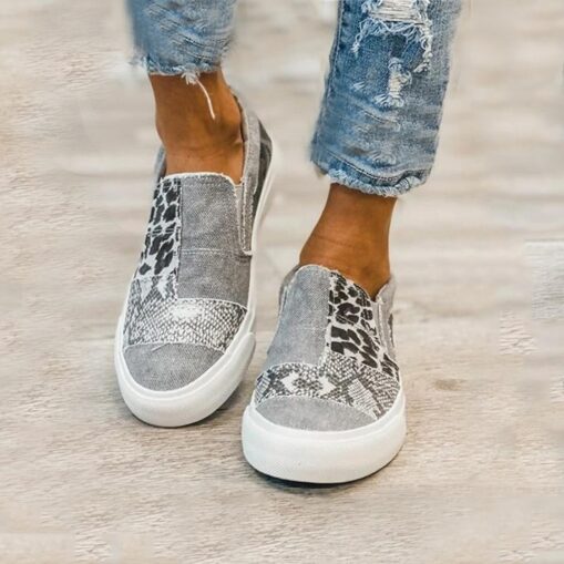 Women's Slip-On Patchwork Sneakers - Casual Leopard Print Canvas Shoes with Snake Pattern Accents for Everyday Wear 2025 - Image 2