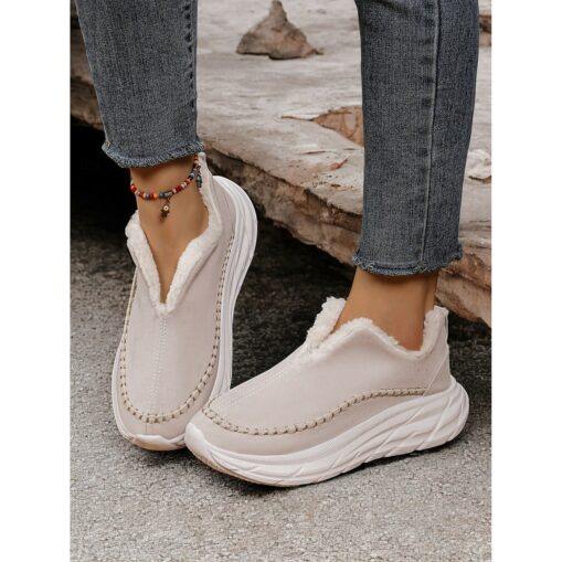 Women's Brown Faux Suede Slip-On Sneakers with Warm Fleece Lining and Chunky Sole – Cozy Winter Casual Shoes for Outdoor Wear 2025 - Image 2