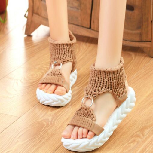 Women’s Chunky Knitted Platform Sandals – Fashionable Open-Toe Wedges with Ring Detail, Perfect for Summer and Casual Wear 2025 - Image 5