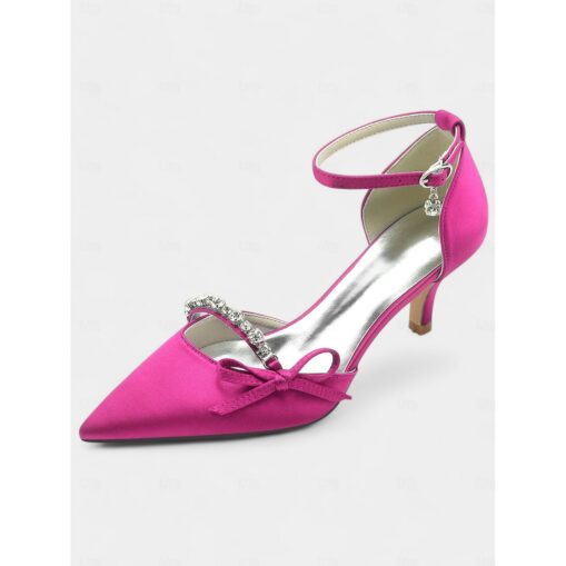 Pointed-Toe Kitten Heel Wedding Shoes for Women – Elegant Ankle Strap Bridal Heels with Rhinestone and Bow Detail 2025 - Image 5