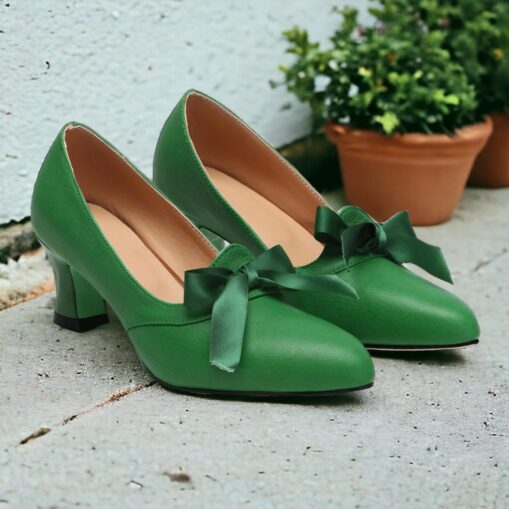 Women's Heels Pumps Ladies Shoes Valentines Gifts Handmade Shoes Vintage Shoes Party Outdoor Valentine's Day Bowknot Kitten Heel Round Toe Elegant Vin - Image 3