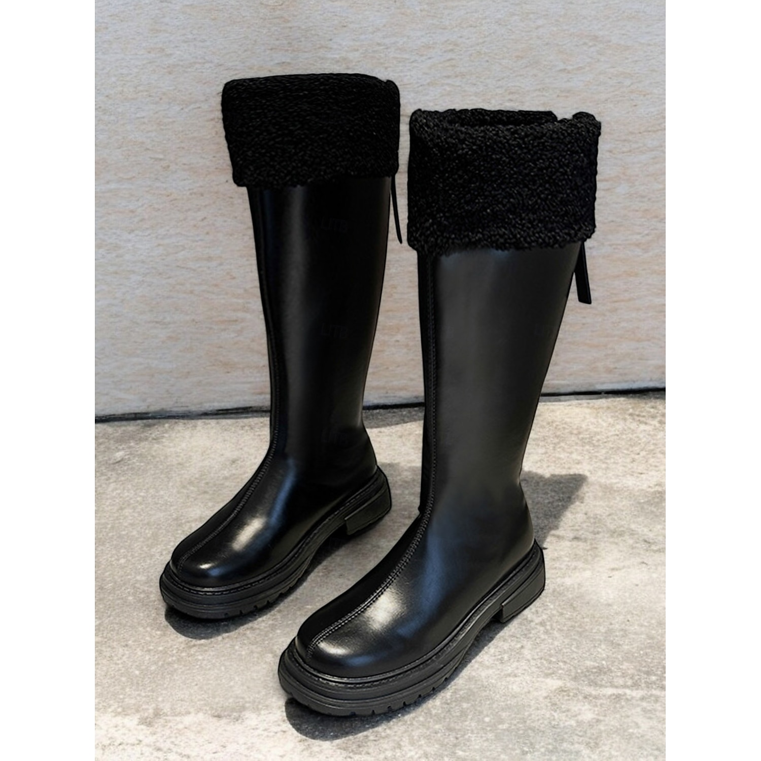 Women's Extra Wide Calf Brown Knee-High Boots with Faux Fur Cuff – Cozy Winter Footwear with Rugged Sole for Outdoor Comfort 2025 - Image 2