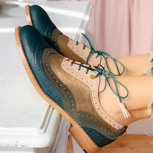 Women's Pink and Gray Glitter Wingtip Oxford Shoes with Chunky Sole - Stylish Lace-Up Brogues for Casual and Statement Outfits 2025 - Image 5