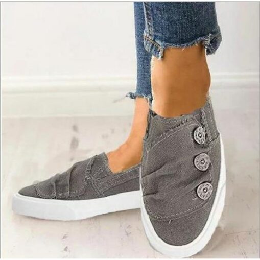 Casual Slip-On Canvas Sneakers for Women with Decorative Button Detail – Comfortable Everyday Footwear for Spring, Summer, and Relaxed Outings 2025 - Image 2