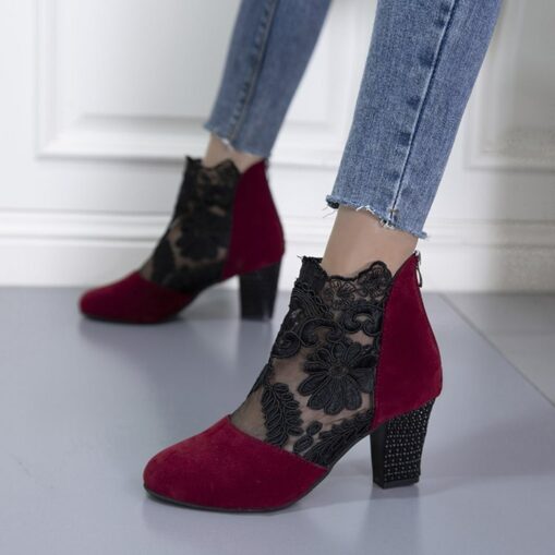 Women's Black Lace Embroidered Ankle Boots with Block Heel - Elegant Footwear for Evening Events 2025 - Image 2