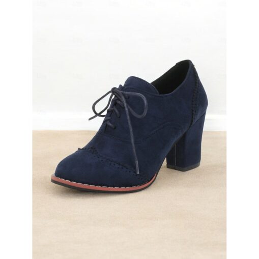 Women's Faux Suede Lace-Up Oxford Shoes with Block Heels – Vintage Style Brogue Pumps for Casual and Office Wear 2025 - Image 4