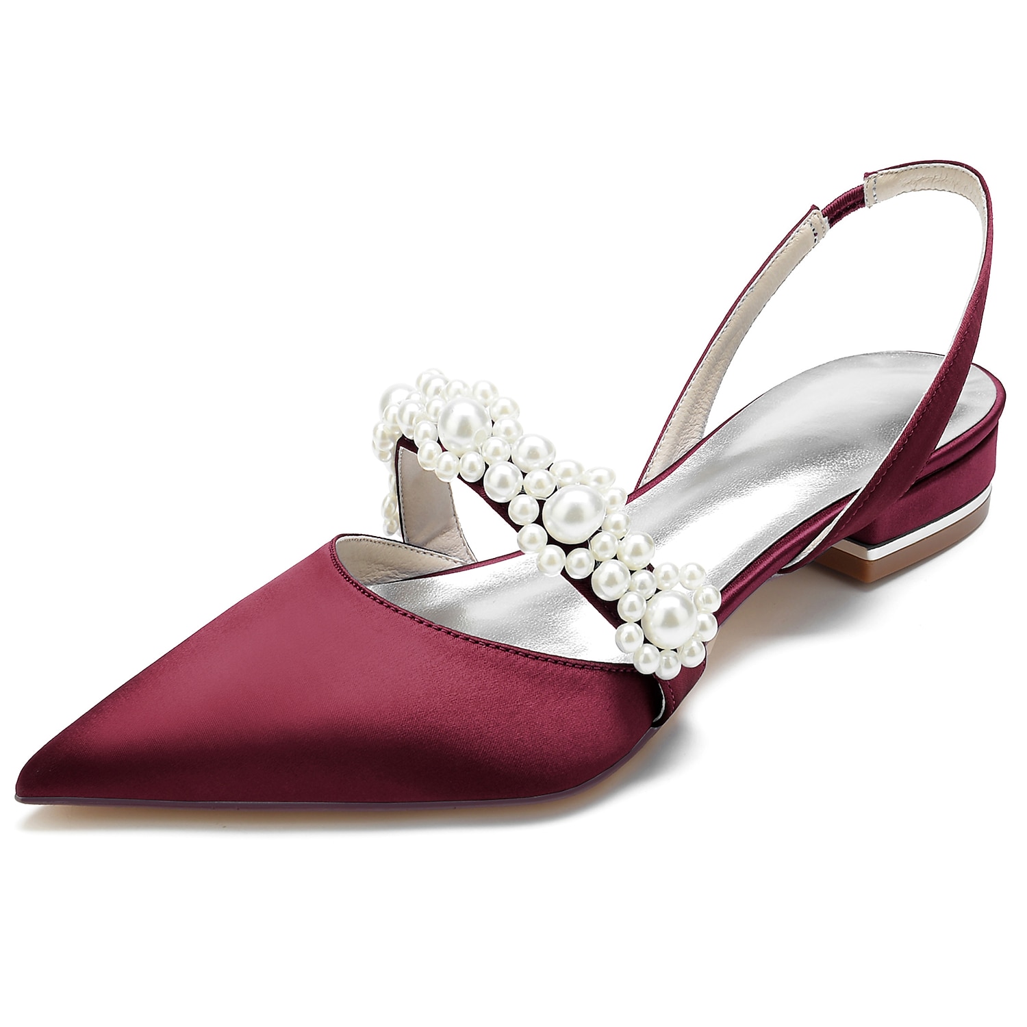 Elegant White Satin Women's Dress Shoes with Pearl Embellishments: Perfect Low Heel Sandals for Weddings and Special Occasions 2025 - Image 5