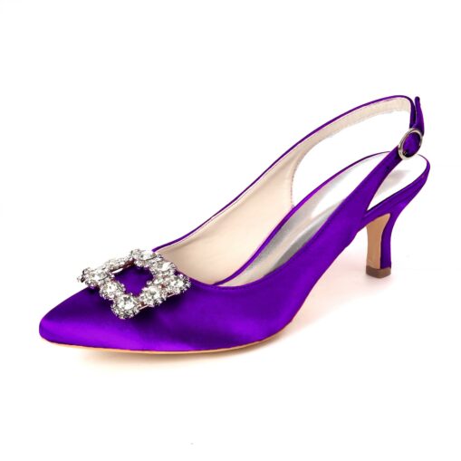 Women's Navy Blue Satin Slingback Kitten Heel with Rhinestone Buckle - Elegant Bridal or Evening Shoes for Weddings and Special Occasions 2025 - Image 6