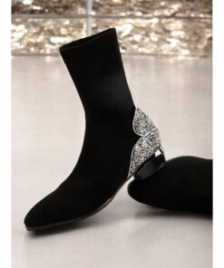 Women's Black Glitter Heel Ankle Boots – Elegant Sparkling Design, Perfect for Party and Evening Wear 2025