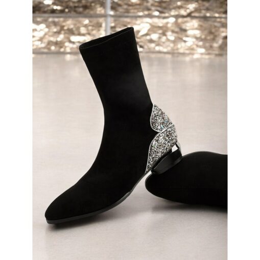 Women's Black Glitter Heel Ankle Boots – Elegant Sparkling Design, Perfect for Party and Evening Wear 2025