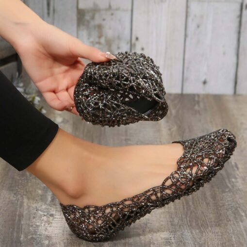 Women's Gold Glitter Jelly Flats - Sparkling Flexible Slip-On Shoes for Summer and Casual Occasions 2025 - Image 3