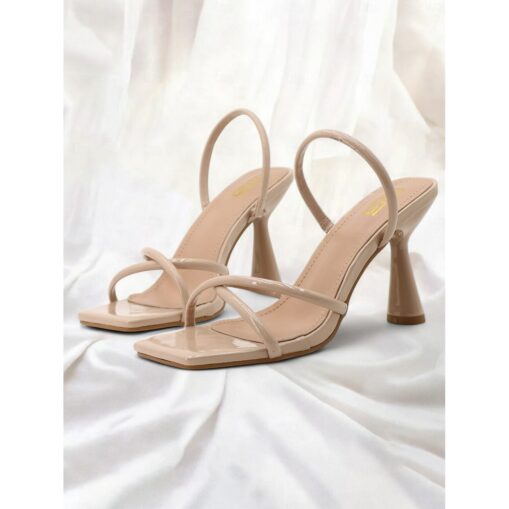 Beige Strappy Heeled Sandals with Square Toe Design – Minimalist Women's High Heels for Summer and Formal Occasions 2025 - Image 4