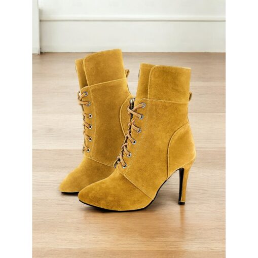 Women's Yellow Lace-Up High Heel Boots – Bold and Trendy Footwear for Fashion-Forward Outfits and Special Occasions 2025 - Image 2