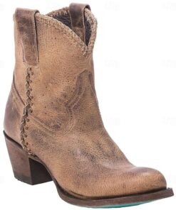Men's Vintage Brown Faux Leather Ankle Western Boots - Distressed Finish with Braided Details, Comfortable Block Heel for Casual and Outdoor Wear 2025