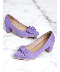 Purple Suede Bow-Tie Low Heel Pumps - Elegant and Comfortable Women's Block Heel Shoes for Everyday Wear 2025