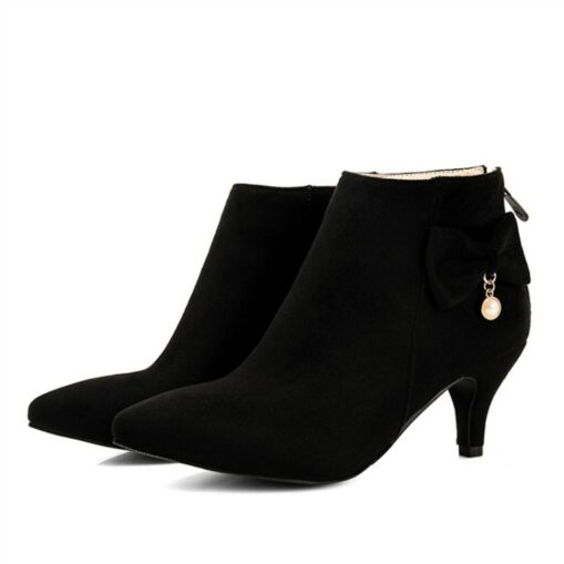 Women's Boots Heel Boots Daily Solid Colored Booties Ankle Boots Winter Bowknot Kitten Heel Pointed Toe Minimalism Nubuck Faux Suede Zipper Almond Bla - Image 3