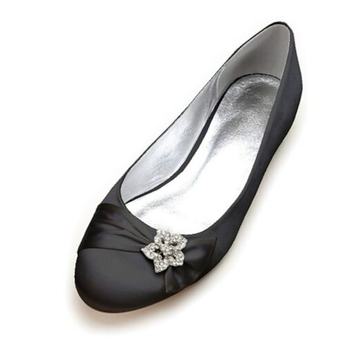 Women's Navy Blue Satin Ballet Flats with Rhinestone Embellishment - Elegant Wedding and Evening Shoes 2025 - Image 5