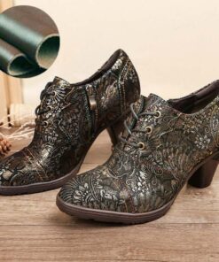 Women's Heels Pumps Plus Size Handmade Shoes Daily Floral Embroidered Zipper Flower Flat Heel Pointed Toe Vintage Casual Comfort Leather Zipper Colorf