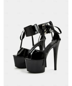 Black Patent Leather Platform Sandals with Lace-Up Ankle Straps – Sexy Women's High Heel Shoes for Club and Dance 2025