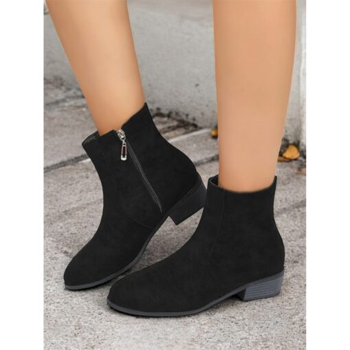 Women's Casual Faux Suede Ankle Boots with Side Zipper and Low Block Heels – Comfortable Vintage Booties for Everyday Wear 2025 - Image 3