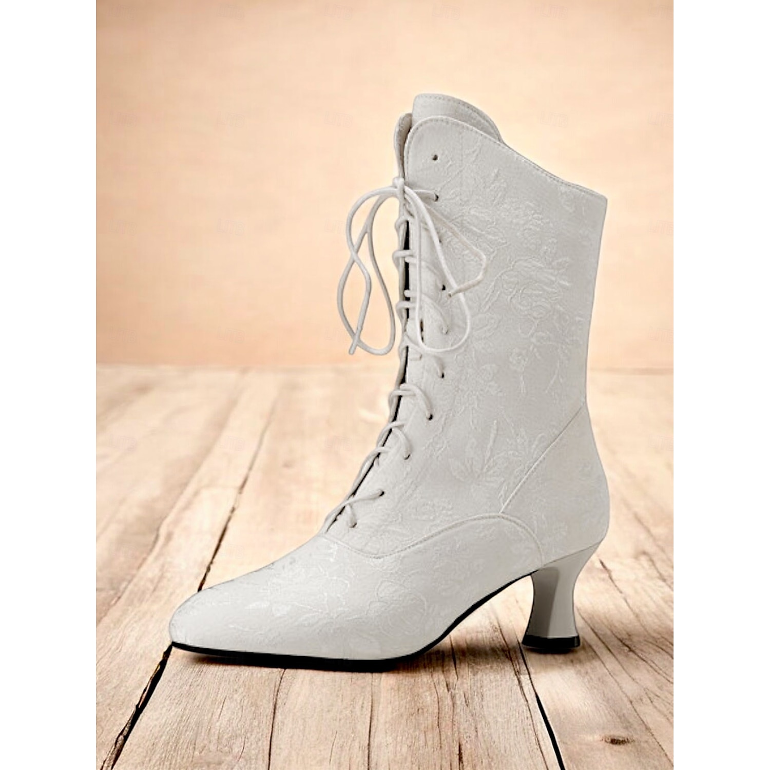 Women's Vintage Floral Lace-Up Ankle Boots with Mid Heel – Elegant Jacquard Boots for Retro Style and Special Occasions 2025 - Image 2