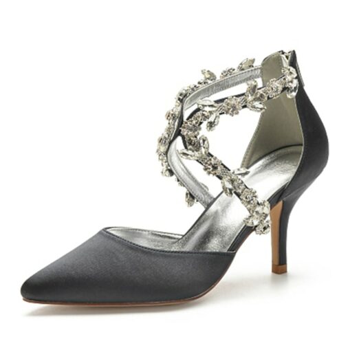 Women's Wedding Shoes Pumps Bling Bling Dress Shoes Sparkling Shoes Bridal Shoes Crystal High Heel Pointed Toe Elegant Luxurious Satin Zipper Silver B - Image 8