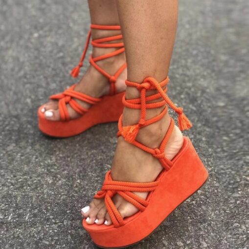 Women's Strappy Sandals Wedge Sandals Platform Sandals Lace-up Open Toe Sweet Walking Sandals Green Black Orange Red 2025 - Image 3