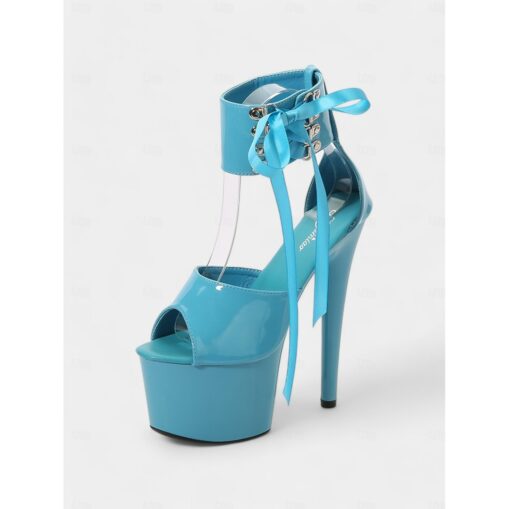 Black Patent Leather Platform Sandals with Lace-Up Ankle Straps – Sexy Women's High Heel Shoes for Club and Dance 2025 - Image 9