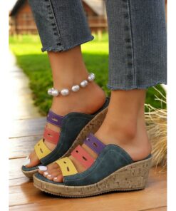 Multi-Colored Wedge Sandals for Women – Stylish Open-Toe Slide Sandals with Comfortable Platform for Casual Summer Outfits 2025