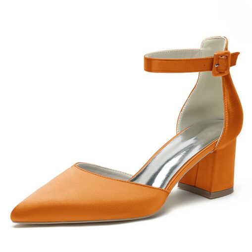 Wedding Shoes for Bride Bridesmaid Women Peep Toe White Ivory Blue Silver Gold Black Green Satin Pumps Block Heel Ankle Strap Wedding Party Valentine' - Image 14