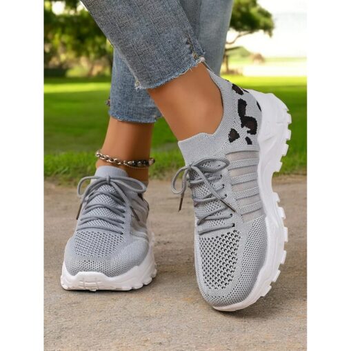 Women's Slip-Ons Flyknit Shoes Daily Leopard Flat Heel Round Toe Sporty Casual Comfort Running Walking Tissage Volant Loafer Black White Yellow 2025 - Image 7