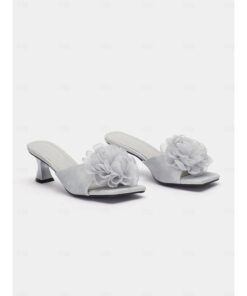 Women's Floral Embellished Slide Sandals - Elegant Open-Toe High Heel Mules for Weddings and Special Occasions 2025