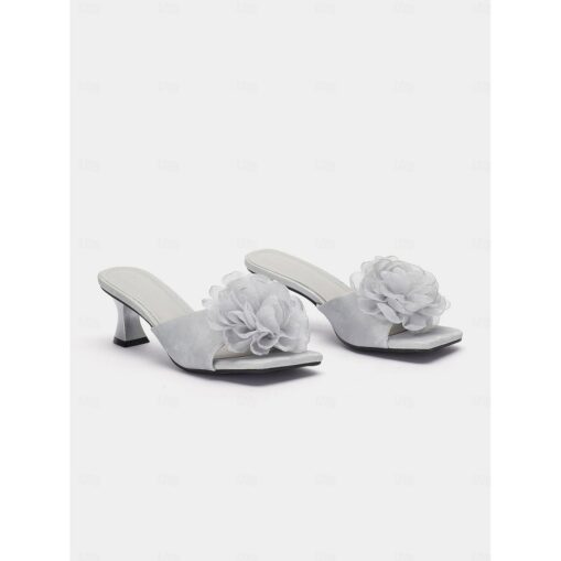 Women's Floral Embellished Slide Sandals - Elegant Open-Toe High Heel Mules for Weddings and Special Occasions 2025