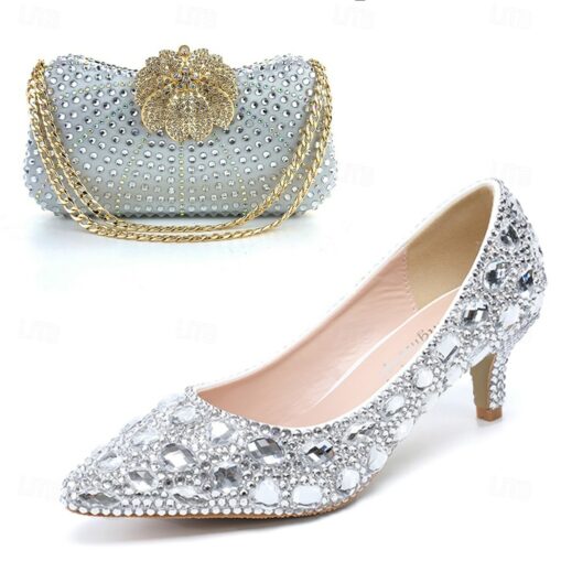 Women's Wedding Shoes Dress Shoes Wedding Party Star Bridal Shoes Bridesmaid Shoes Shoes And Bags Matching Sets Rhinestone Crystal Sequin Low Heel Sti - Image 5