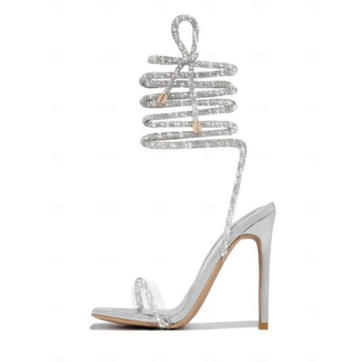 Pink Rhinestone Strappy Stiletto Heels for Women – Sparkling Detail, Perfect for Elegant Evening Wear and Parties 2025 - Image 5