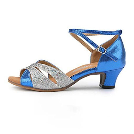 Women's Silver Glitter Open-Toe Latin Dance Shoes - Rhinestone Embellished Ankle Strap Sandals for Ballroom and Party Events 2025 - Image 4