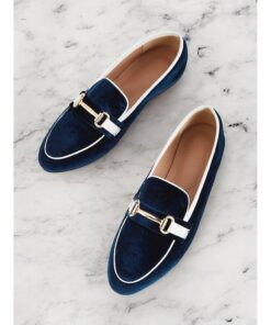 Women's Velvet Loafers with Gold Buckle Detail, Elegant Slip-On Flats for Office and Casual Wear 2025
