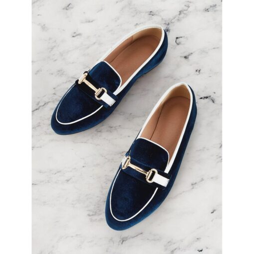 Women's Velvet Loafers with Gold Buckle Detail, Elegant Slip-On Flats for Office and Casual Wear 2025