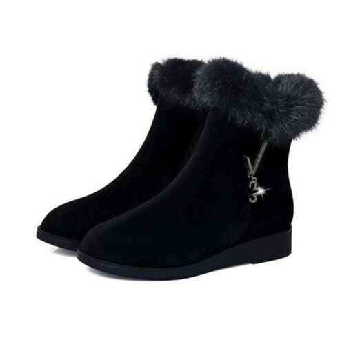 Women's Black Ankle Boots with Faux Fur Trim - Elegant Design, Comfortable Fit, Warm Lining, Perfect for Winter Casual Outings and Everyday Wear 2025