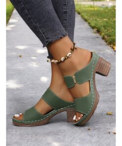 Women's Green Block Heel Double Straps Sandals - Comfortable Shoes for Casual Outings and Summer Wear 2025