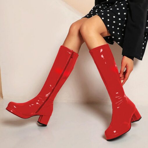 Women's White Patent Knee-High Platform Boots with Side Zipper - Vintage 70s Disco Style Chunky Heel Boots for Cosplay, Retro Fashion, and Events 2025 - Image 3