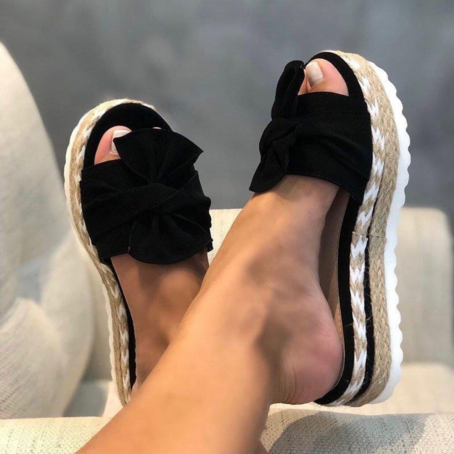 Yellow Women's Platform Sandals with Bow Detail and Woven Espadrille Sole for Stylish Summer Wear 2025 - Image 4